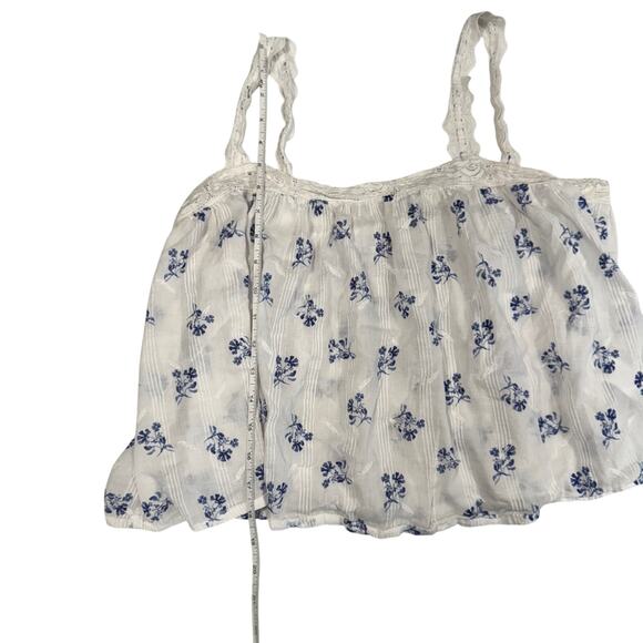 Joie White & Blue Floral Cotton Tank Women's Medium Lace Cottagecore Coastal - Picture 2 of 11
